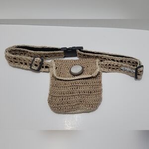 Hippsy Sak Handmade Crochet Belt Bag in Natural Beige With Big Button